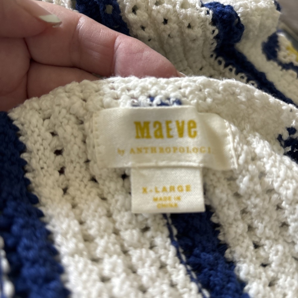 Maeve By Anthropologie Crochet Hem Sweater V Neck Tank Granny Square Boho XL - Picture 6 of 12